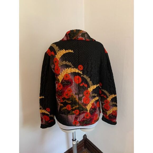 Y2K VTG UBU Puffer Jacket Crushed M Ruched Floral 90 Beaded Crinkle Zip Art Boho - Picture 2 of 16